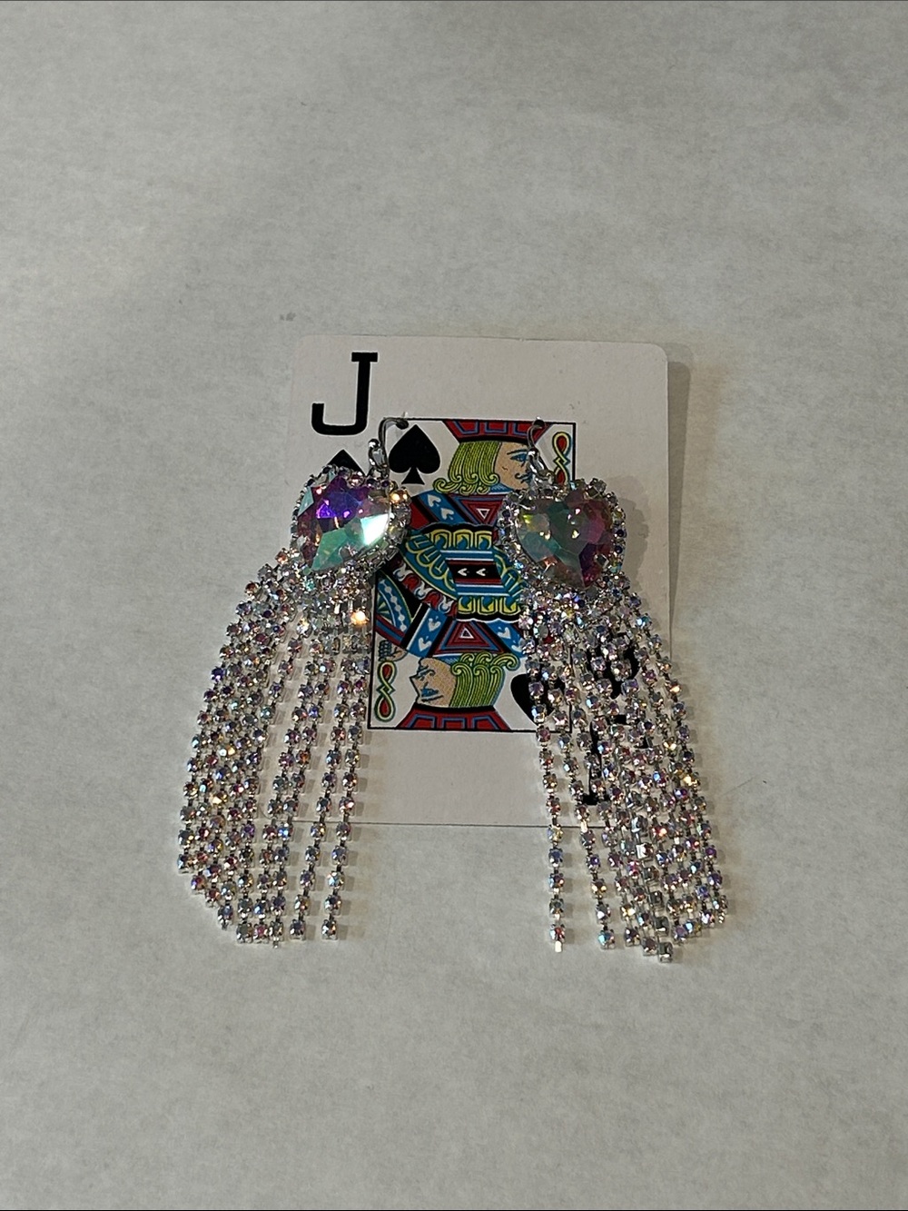 New AB Crystal Gem Stone Heart Fringe Drop Earrings Iridescent Silver pierced